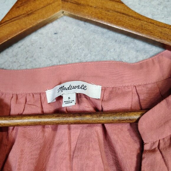 Madewell Dress Women's Small Coral Crinkle Wrap Tiered Pleated A-Line Prairie - Picture 5 of 12